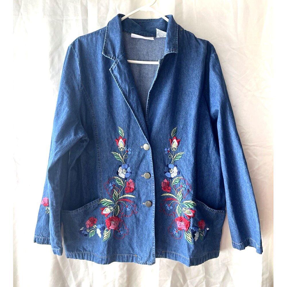 Vintage‎ Blair Floral Embroidered Denim Jacket Womens Large